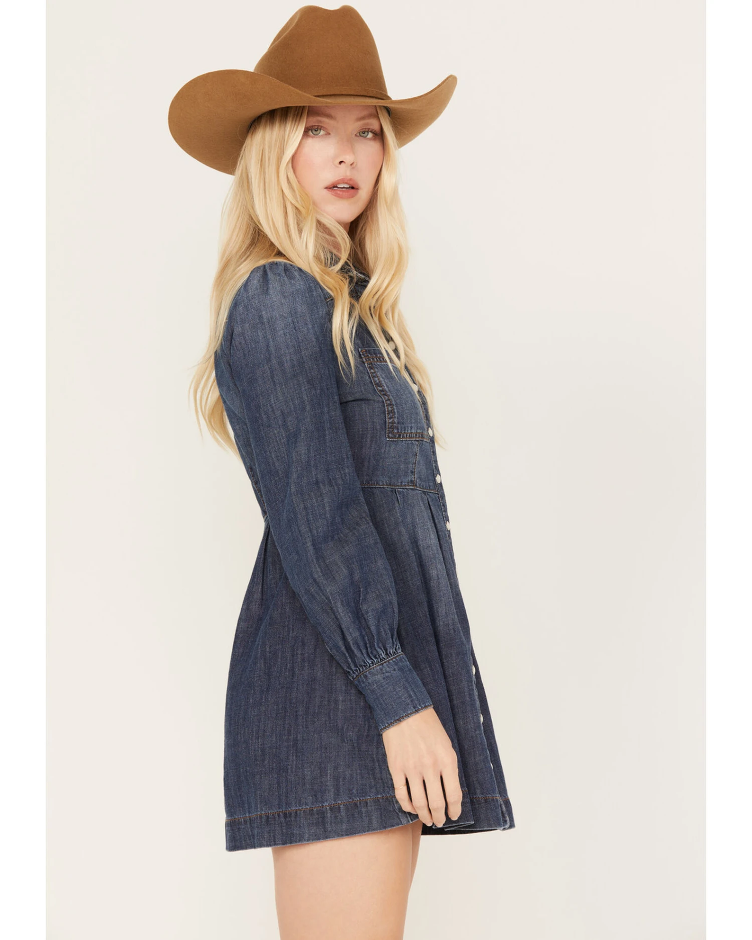 Shyanne Women's Medium Wash Long Sleeve Denim Shirt Dress 4 Shyanne Women's Medium Wash Long Sleeve Denim Shirt Dress - Image 2