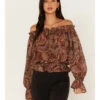Flying Tomato Women's Paisley Print Off The Shoulder Top -Wrangle Clothing Shop 2000381466 220 P1