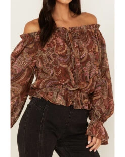 Flying Tomato Women's Paisley Print Off The Shoulder Top -Wrangle Clothing Shop 2000381466 220 P3