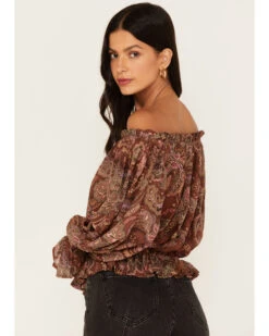 Flying Tomato Women's Paisley Print Off The Shoulder Top -Wrangle Clothing Shop 2000381466 220 P4