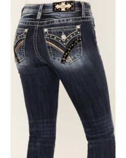 Miss Me Women's Dark Wash Mid Rise Velvet Rhinestone Embroidered Bootcut Jeans 7 Miss Me Women's Dark Wash Mid Rise Velvet Rhinestone Embroidered Bootcut Jeans -Wrangle Clothing Shop 2000381762 401 P2