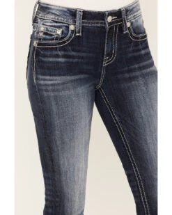 Miss Me Women's Dark Wash Mid Rise Velvet Rhinestone Embroidered Bootcut Jeans 9 Miss Me Women's Dark Wash Mid Rise Velvet Rhinestone Embroidered Bootcut Jeans -Wrangle Clothing Shop 2000381762 401 P4