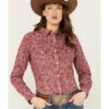 Wrangler Women's Floral Print Long Sleeve Snap Western Shirt