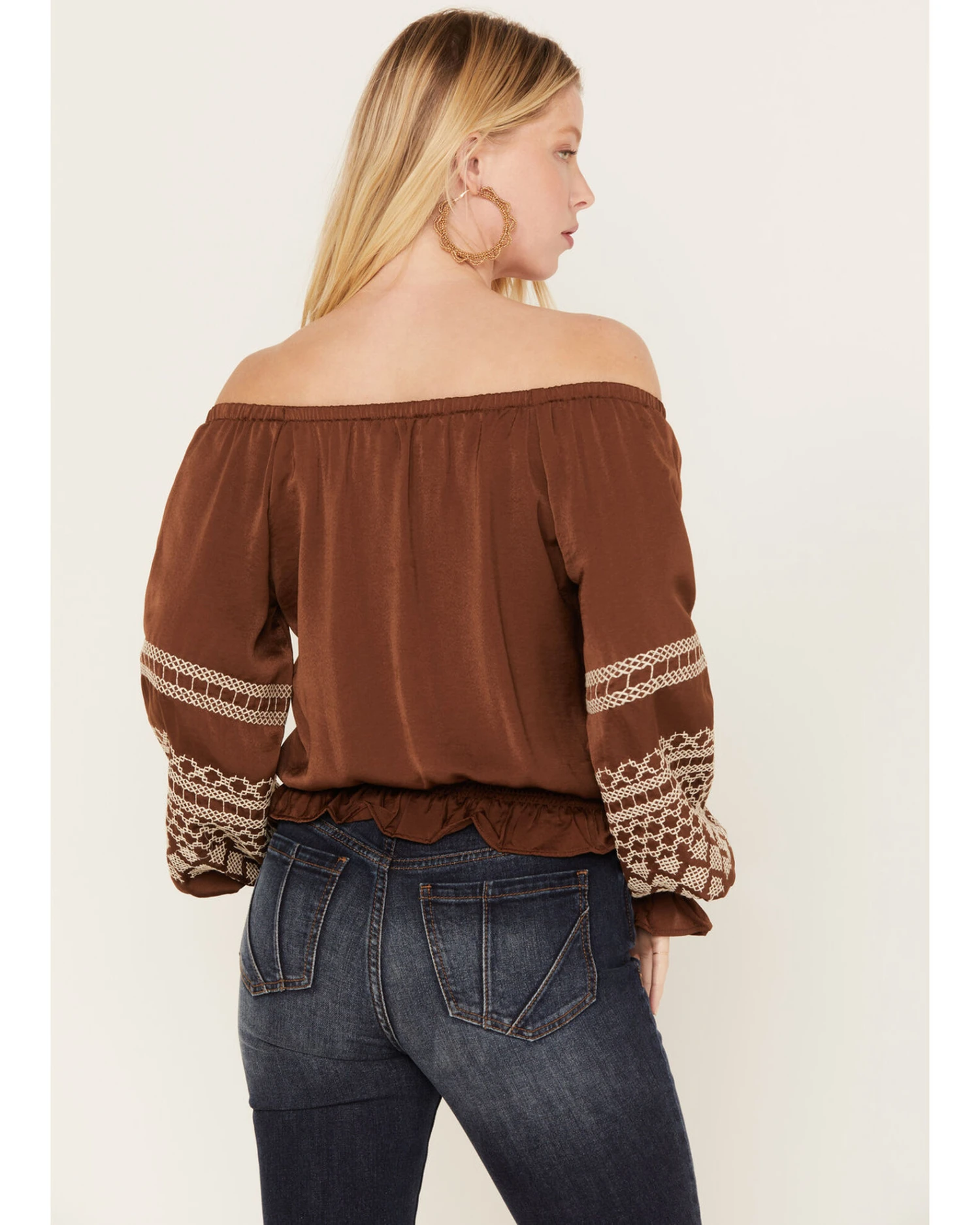 Shyanne Women's Satin Peasant Embroidered Blouse 6 Shyanne Women's Satin Peasant Embroidered Blouse - Image 4