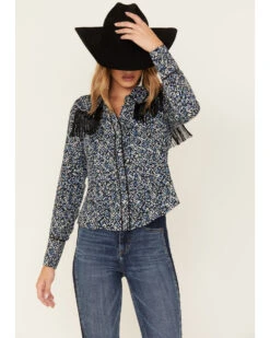 Idyllwind Women's Brooks Print Fringe Long Sleeve Button Down Shirt