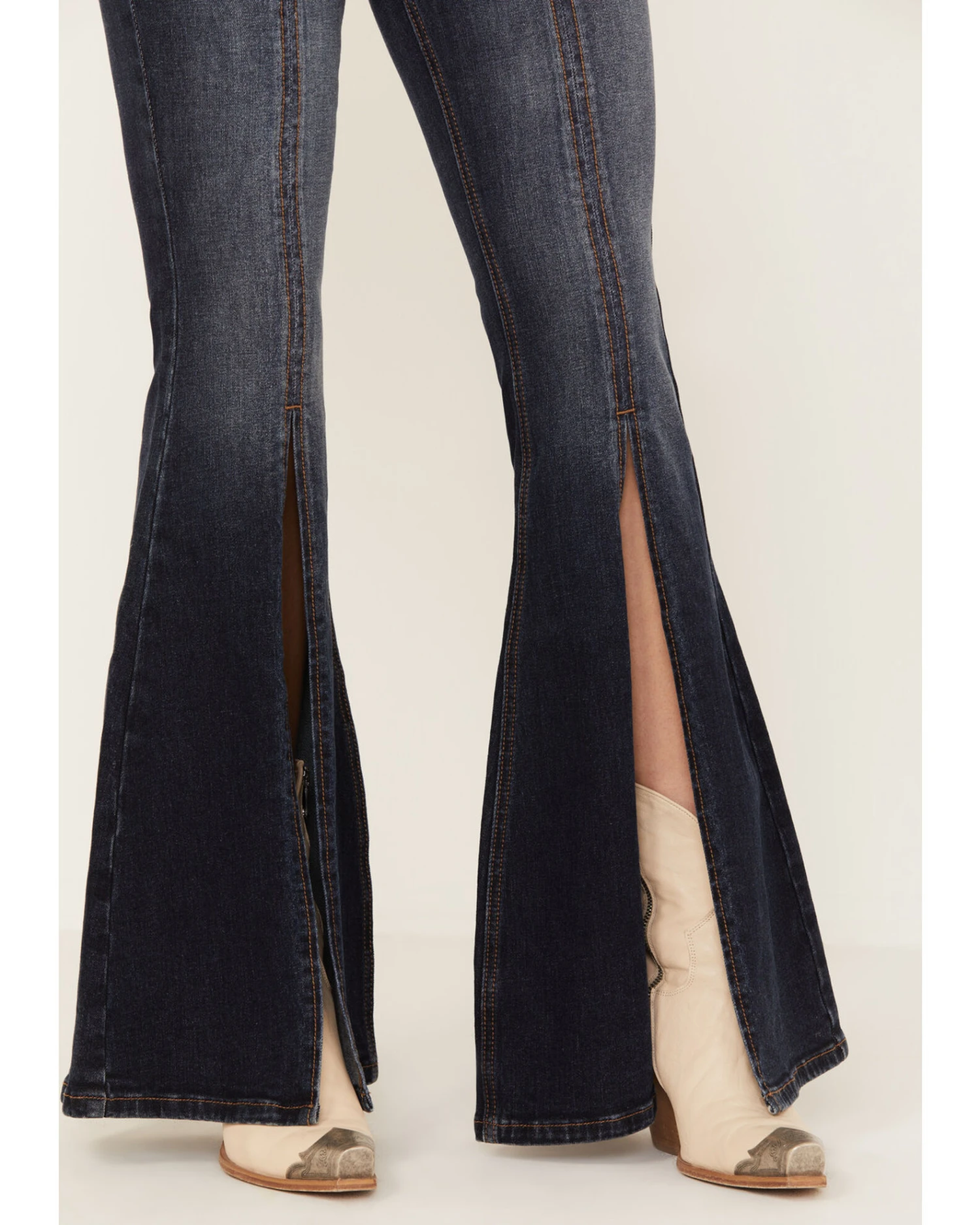 Shyanne Women's Dark Wash Mid Rise Slit Boot Cut Jeans 4 Shyanne Women's Dark Wash Mid Rise Slit Boot Cut Jeans - Image 2