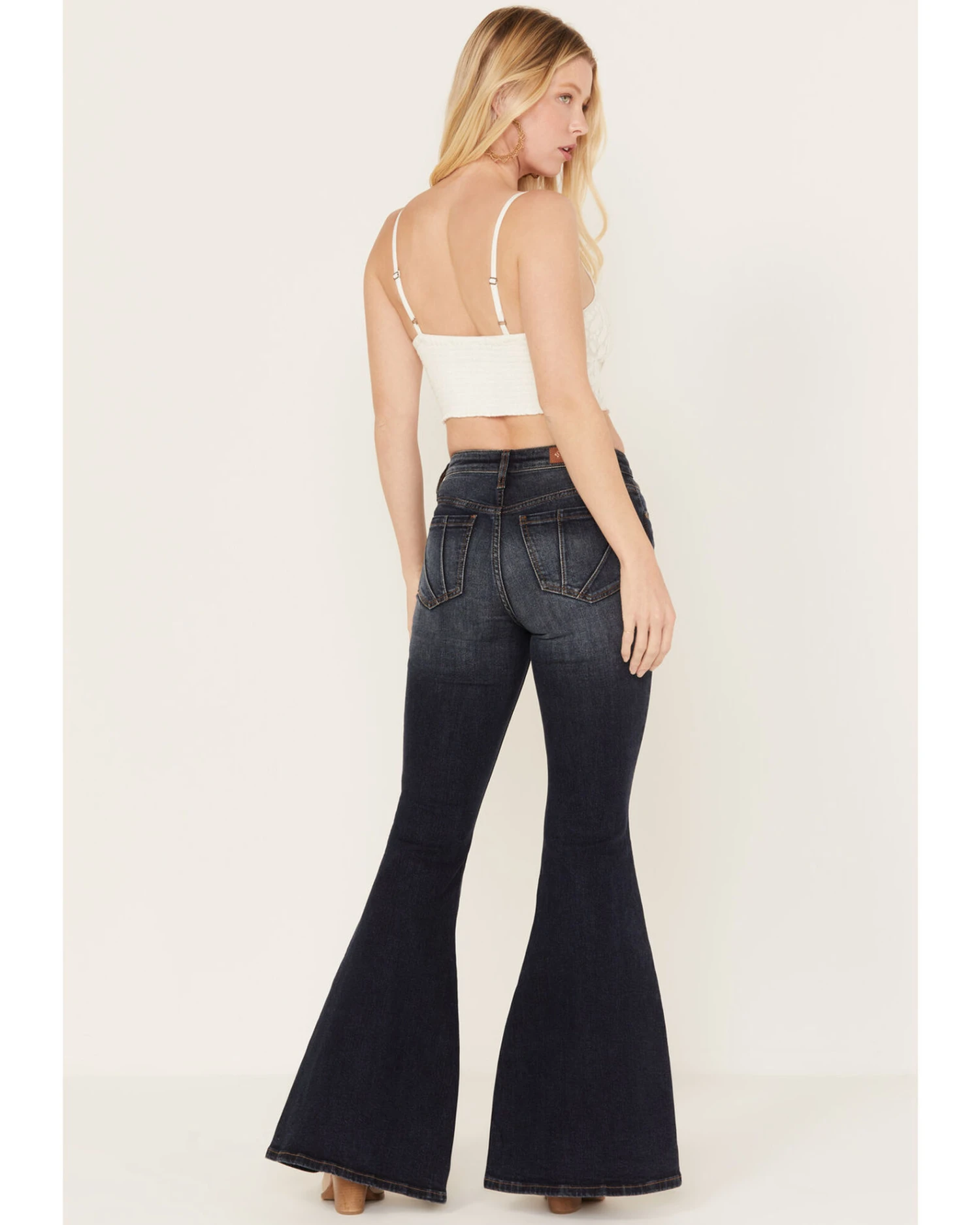 Shyanne Women's Dark Wash Mid Rise Slit Boot Cut Jeans 5 Shyanne Women's Dark Wash Mid Rise Slit Boot Cut Jeans - Image 3