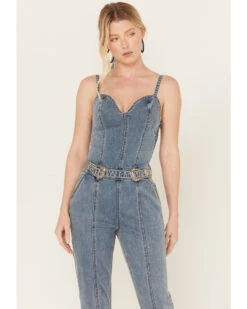 Rock & Roll Denim Women's Medium Wash Straight Leg Stretch Jumpsuit  -Wrangle Clothing Shop 2000384986 400 P3