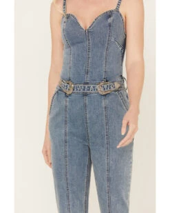 Rock & Roll Denim Women's Medium Wash Straight Leg Stretch Jumpsuit  -Wrangle Clothing Shop 2000384986 400 P4