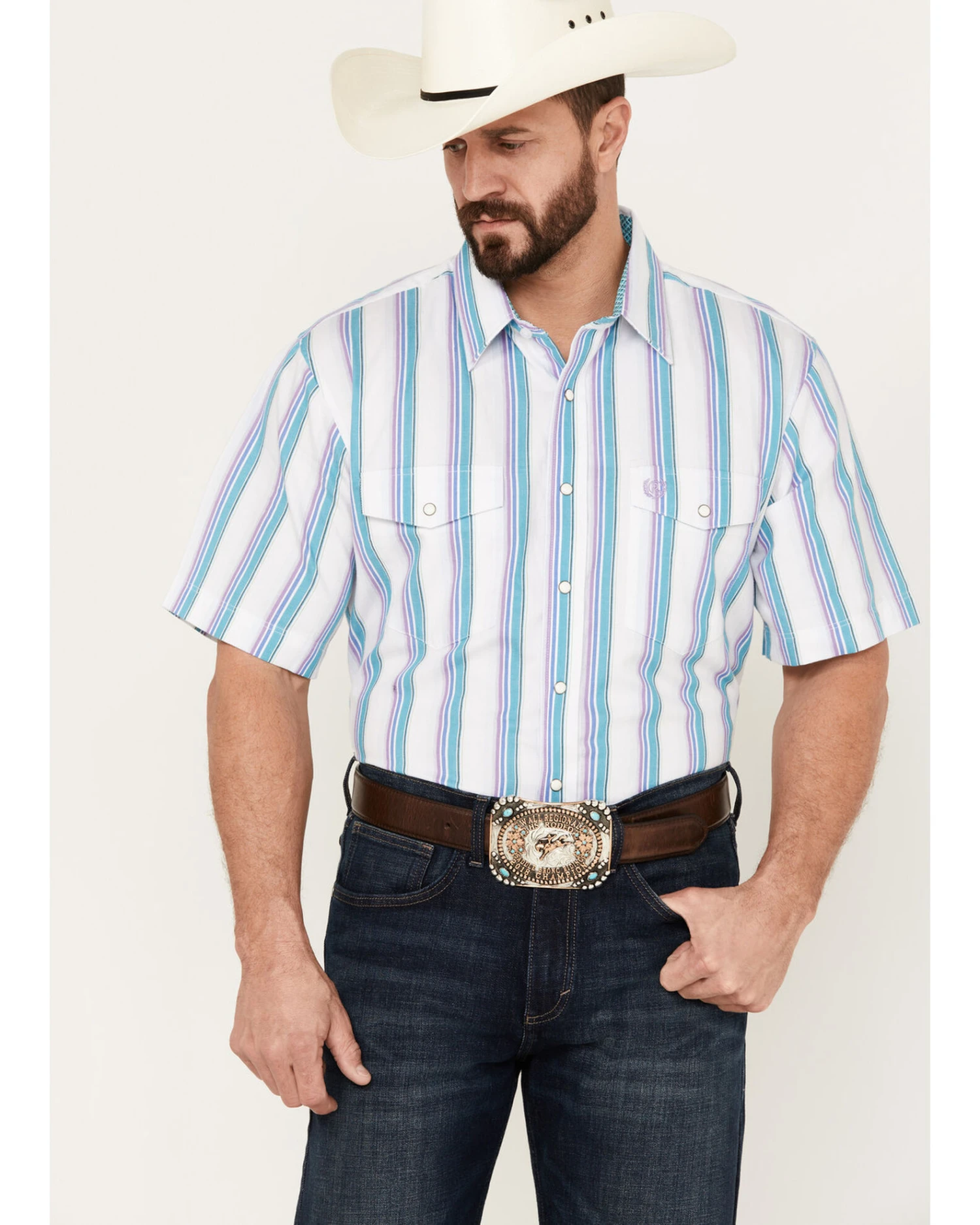 Panhandle Men's Serape Striped Short Sleeve Western Pearl Snap Shirt 3 Panhandle Men's Serape Striped Short Sleeve Western Pearl Snap Shirt