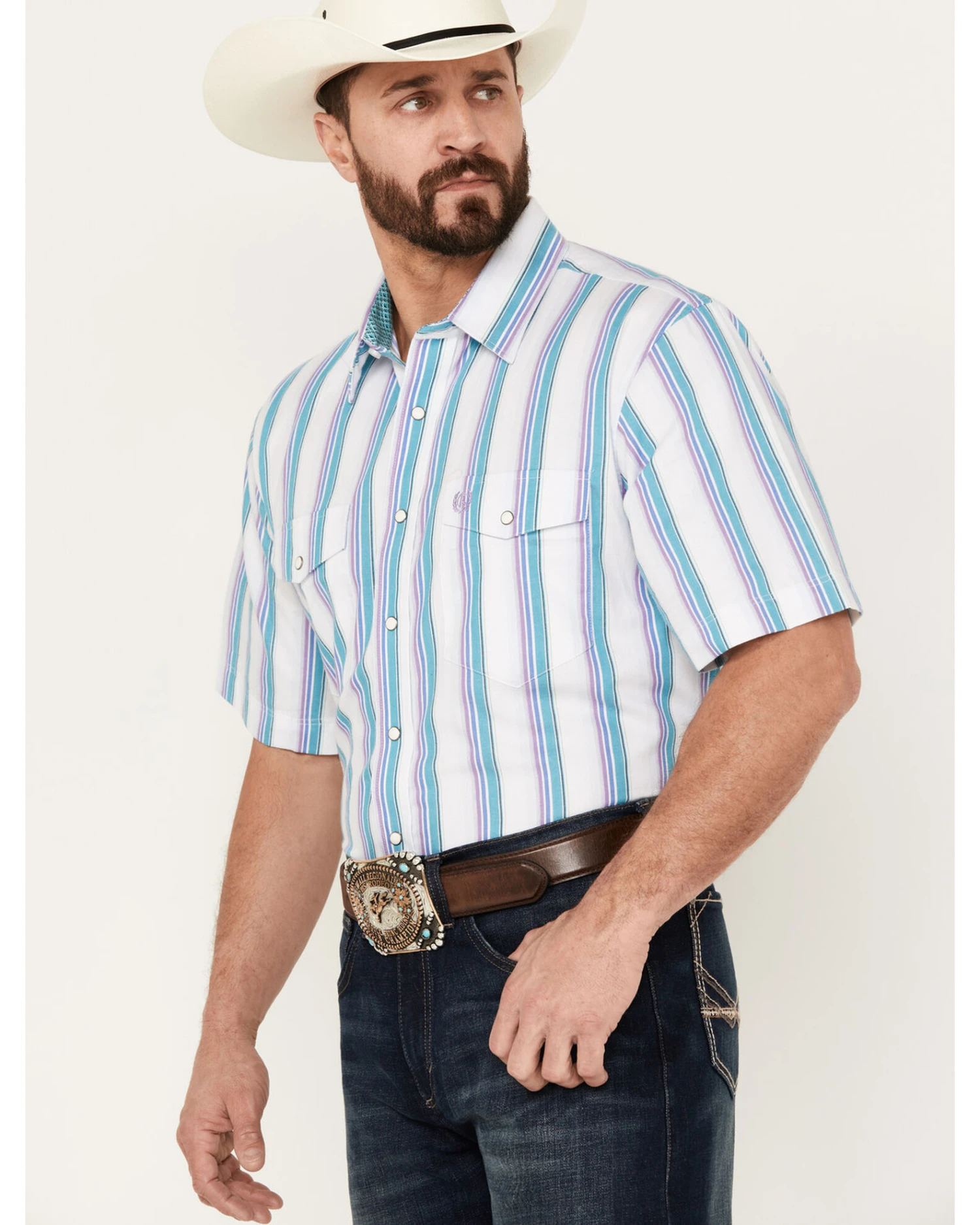 Panhandle Men's Serape Striped Short Sleeve Western Pearl Snap Shirt 4 Panhandle Men's Serape Striped Short Sleeve Western Pearl Snap Shirt - Image 2