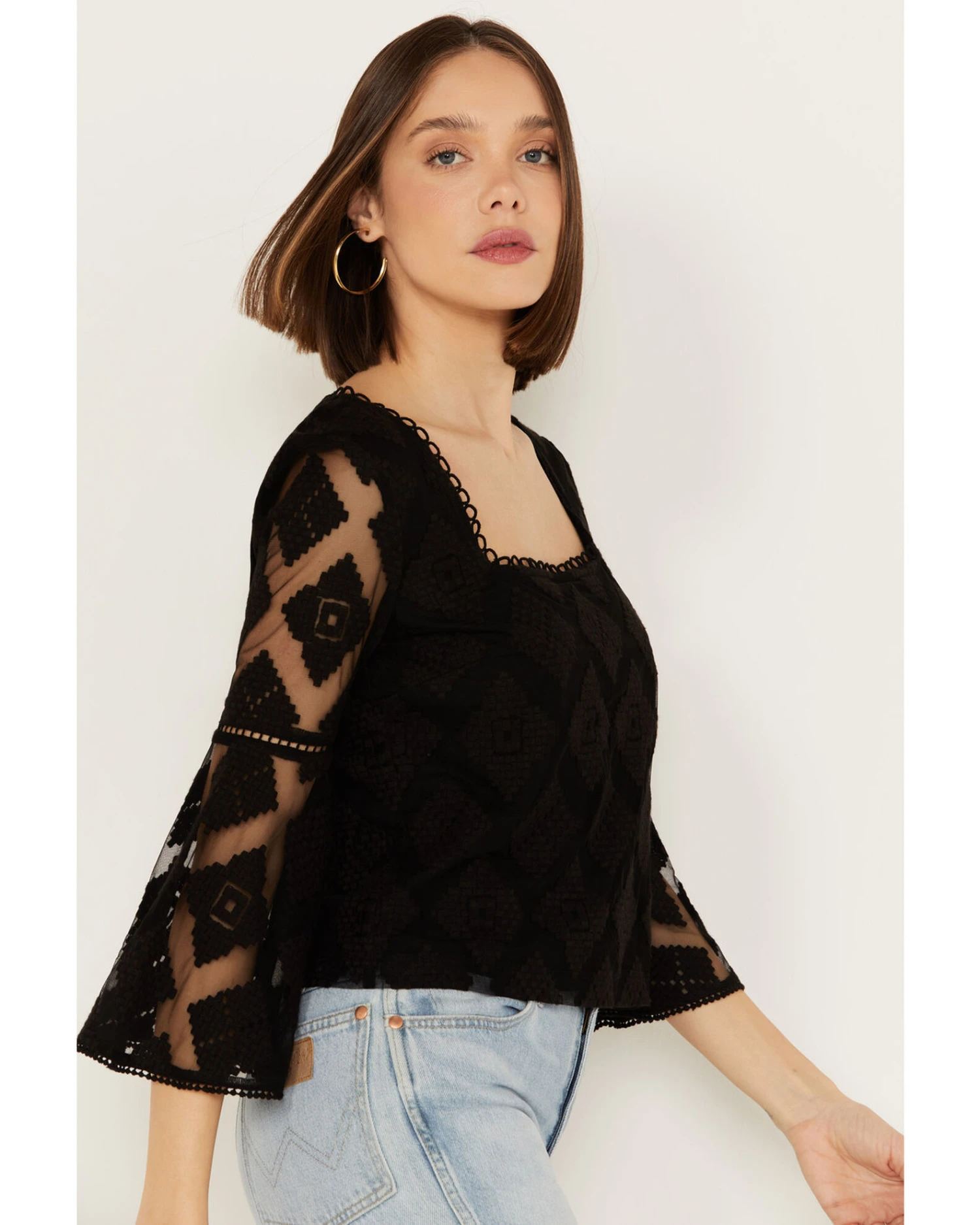 Shyanne Women's Diamond Embroidered Mesh Top 4 Shyanne Women's Diamond Embroidered Mesh Top - Image 2