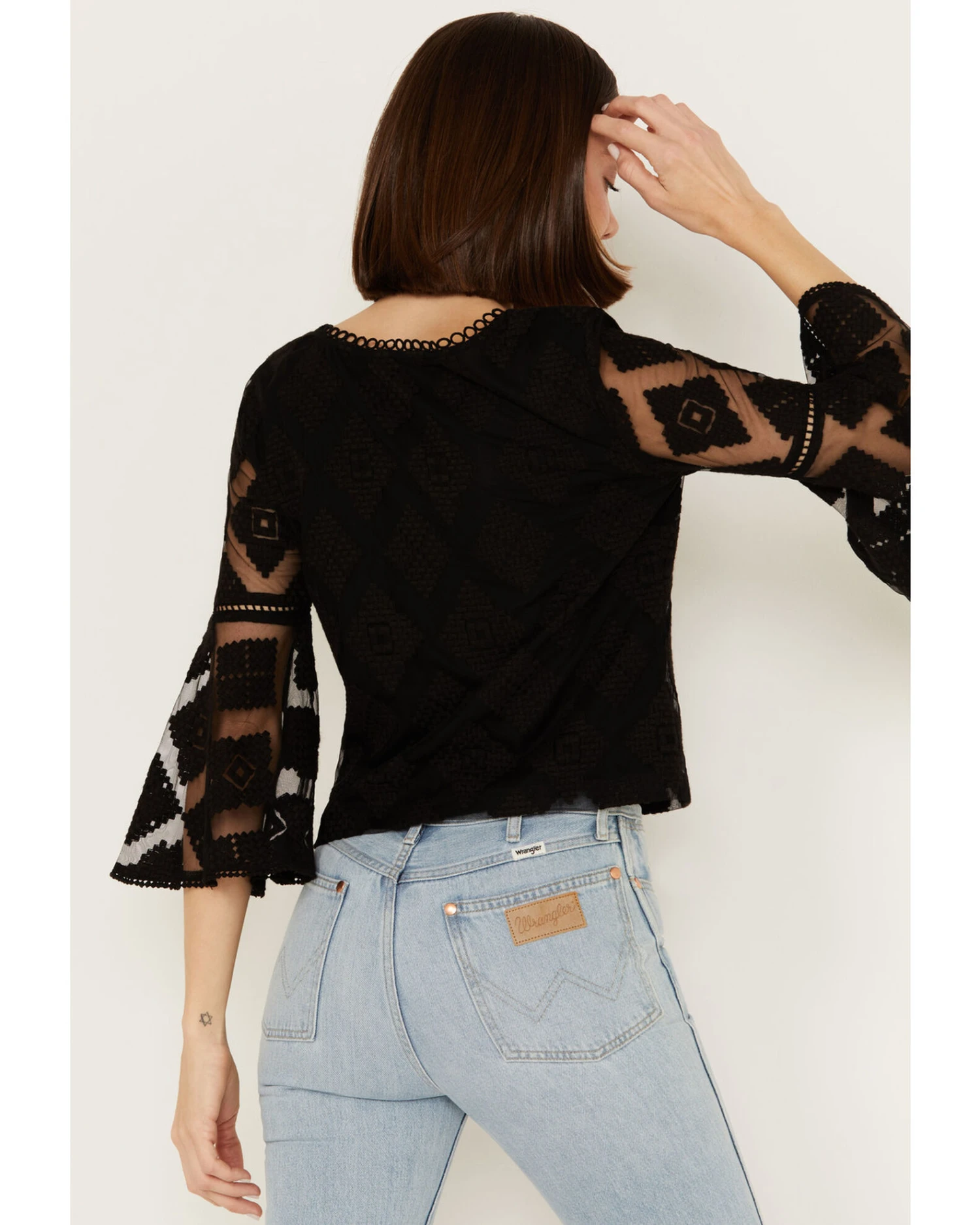 Shyanne Women's Diamond Embroidered Mesh Top 6 Shyanne Women's Diamond Embroidered Mesh Top - Image 4