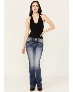 Miss Me Women's Dark Wash Mid Rise Fleur De Lis Bootcut Denim Jeans -Wrangle Clothing Shop 2000387028 416 P3