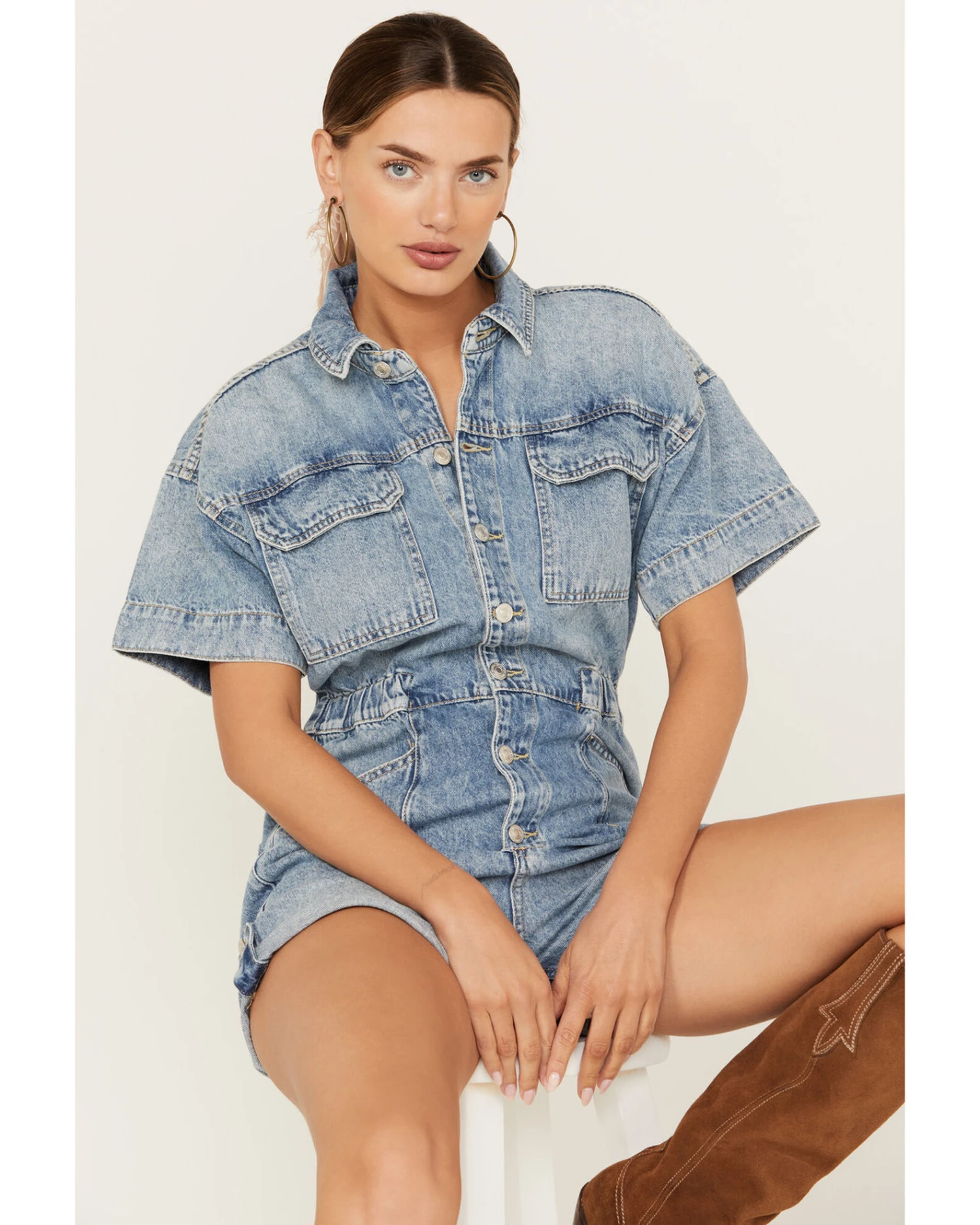Free People Women's Marci Denim Shortall 3 Free People Women's Marci Denim Shortall