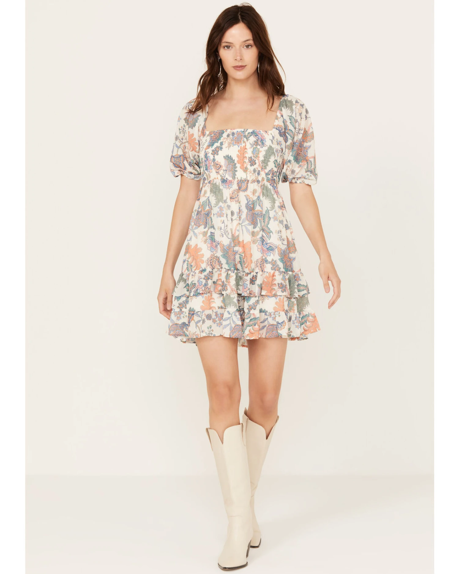 Flying Tomato Women's Floral Smocked Short Sleeve Mini Dress 3 Flying Tomato Women's Floral Smocked Short Sleeve Mini Dress