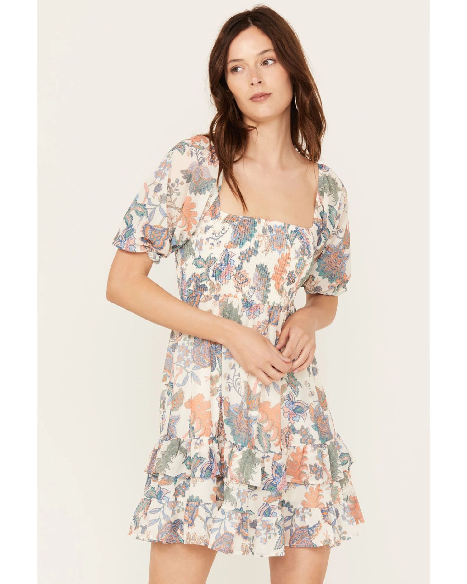 Flying Tomato Women's Floral Smocked Short Sleeve Mini Dress 4 Flying Tomato Women's Floral Smocked Short Sleeve Mini Dress - Image 2