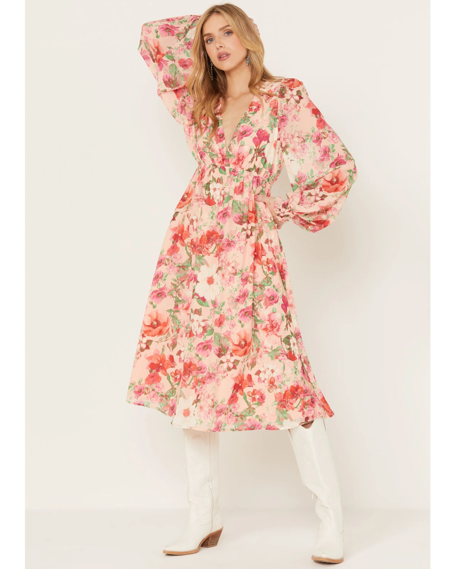 Flying Tomato Women's Floral Print Long Sleeve Midi Dress 3 Flying Tomato Women's Floral Print Long Sleeve Midi Dress
