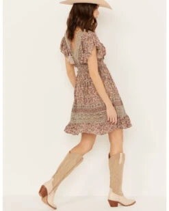 Angie Women's Flutter Sleeve Macrame Insert Floral Print Dress -Wrangle Clothing Shop 2000391052 220 P4